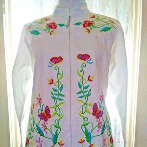 Women's White Denim Jacket - Embrodered - Zip-up - Quacker Factory - XS - NWOT